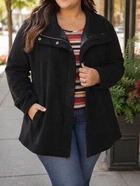 Pendleton Black Wool Coat Oversized Minimalist Classic Zip Snap Jacket Plus Size